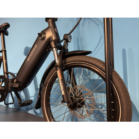 czarny ecobike rhino, przednie koło, amortyzator,